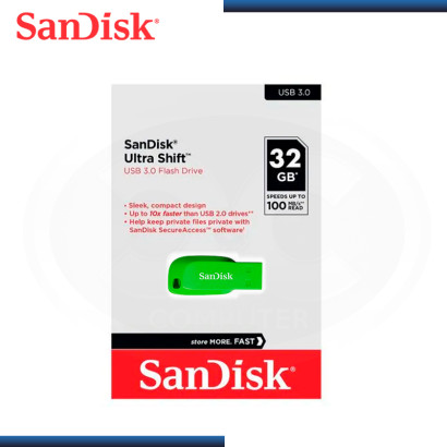 MEMORIA USB 32GB SANDISK VERDE ULTRA SHIFT V 3.2 (PN: SDCZ410-032G-G46EP )