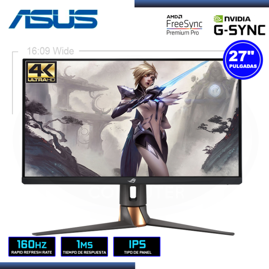 MONITOR LED 27" ASUS ROG SWIFT PG27UQR 3840x2160 HDMI DP 1MS/160Hz/FREESYNC PREMIUM PRO/COMPATIBLE NVIDIA G-SYNC