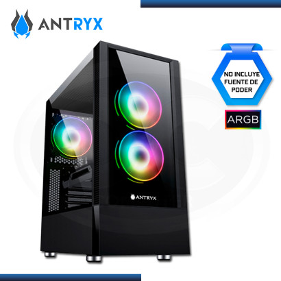 CASE ANTRYX RX 460 BLACK ARGB CON CINTA LED SIN FUENTE VIDRIO TEMPLADO USB 3.0/USB 2.0 (PN:AC-RX460KR1)