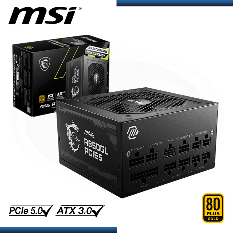 FUENTE MSI MAG A850GL 850W 80 PLUS GOLD FULL MODULAR (PN:306-7ZP8A23-CE0)