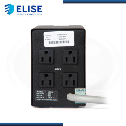 ESTABILIZADOR ELISE IEDA POWER SAFE LCR20-4.5% SOLIDO 2.0KVA 4 TOMAS A 220VAC