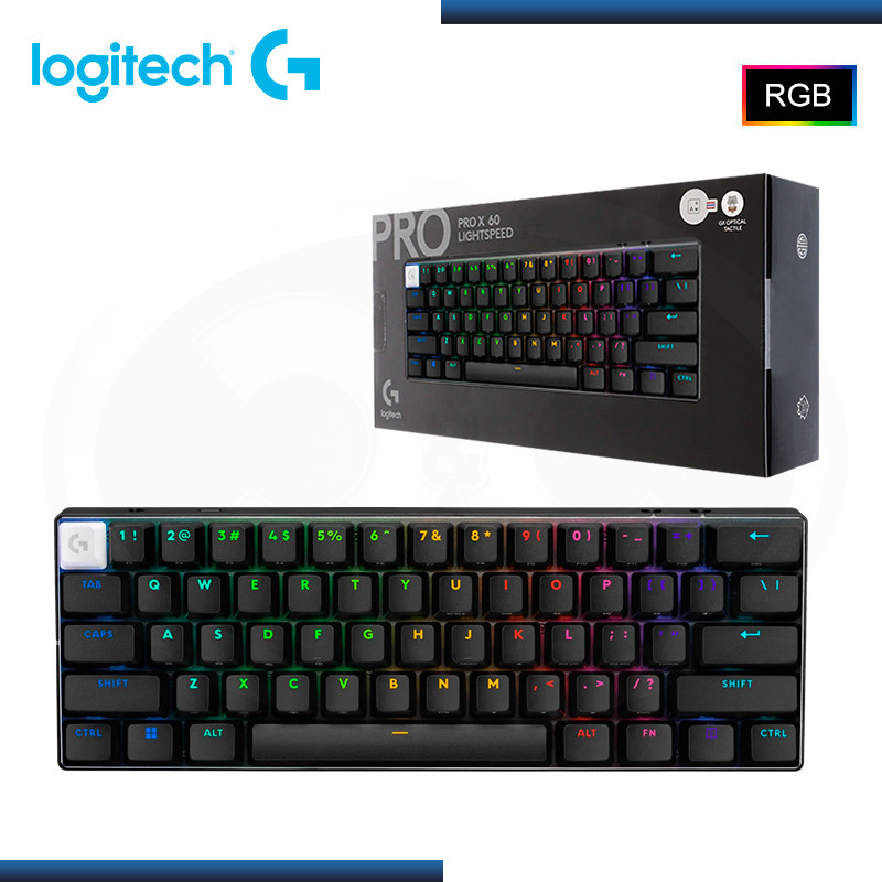 TECLADO LOGITECH G PRO X 60 BLACK LIGHTSPEED RGB TÁCTIL WIRELESS BLUETOOTH (PN:920-011902)