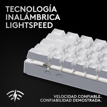 TECLADO LOGITECH G PRO X 60 WHITE LIGHTSPEED RGB TÁCTIL WIRELESS BLUETOOTH (PN:920-011921)