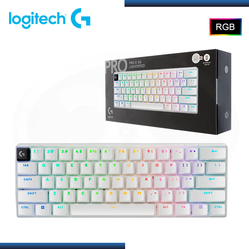 TECLADO LOGITECH G PRO X 60 WHITE LIGHTSPEED RGB TÁCTIL WIRELESS BLUETOOTH (PN:920-011921)