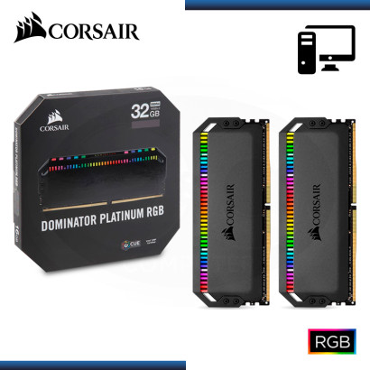 MEMORIA 32GB (16GBx2) DDR4 CORSAIR DOMINATOR PLATINUM RGB BUS 3466MHz BLACK (PN:CMT32GX4M2C3466C16)