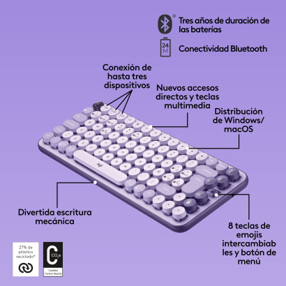 TECLADO LOGITECH POP KEYS COSMOS LAVENDER LILAC MULTI-DEVICE MECANICO WIRELESS (PN:920-011519)