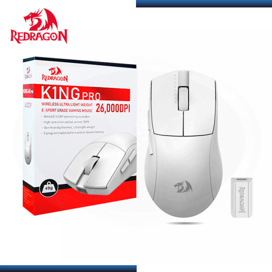 MOUSE REDRAGON M916W K1NG PRO 1K WHITE 5 BOTONES 26,000 DPI USB-C/BLUETOOTH/WIRELESS