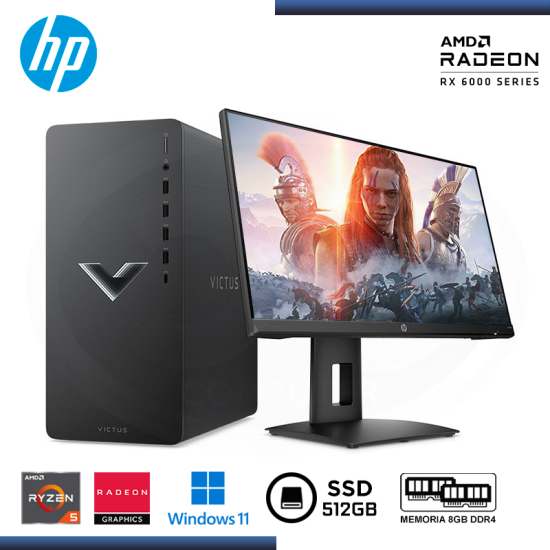 DESKTOP HP GAMING VICTUS TG02-0013LAM RX 6400 4GB/AMD RYZEN 5 5600G/8GB DDR4/SSD 512GB/W11 + MONITOR HP 24" X24IH