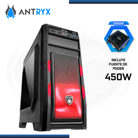 CASE ANTRYX E250 PLUS RED XTREME CON FUENTE B450W USB 3.0/ USB 2.0 (PN:AC-XE250PRW-450CP)