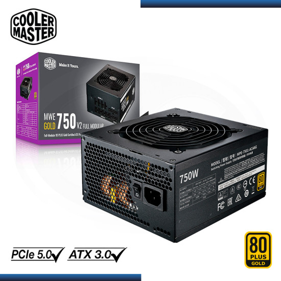 FUENTE COOLER MASTER MWE 750W V2 80 PLUS GOLD FULL MODULAR BLACK (PN:MPE-7501-AFAAG-3U2)