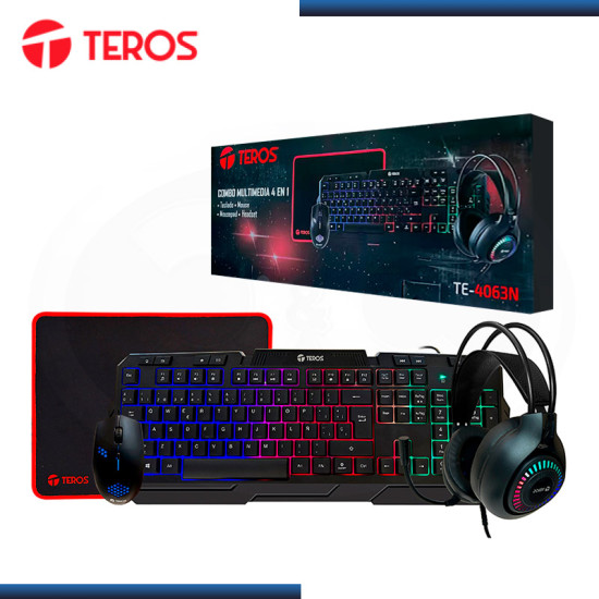 KIT TEROS TE-4063N TECLADO MULTIMEDIA + MOUSE + MOUSE PAD + AUDIFONO