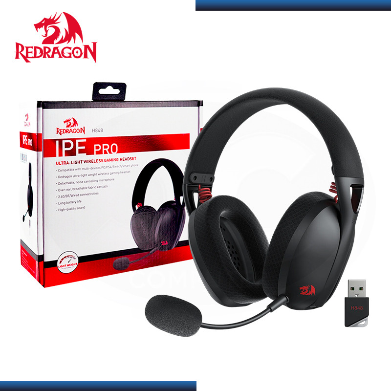 AUDIFONO REDRAGON H848 IPE PRO BLACK WIRELESS ULTRA-LIGHT CON MICROFONO