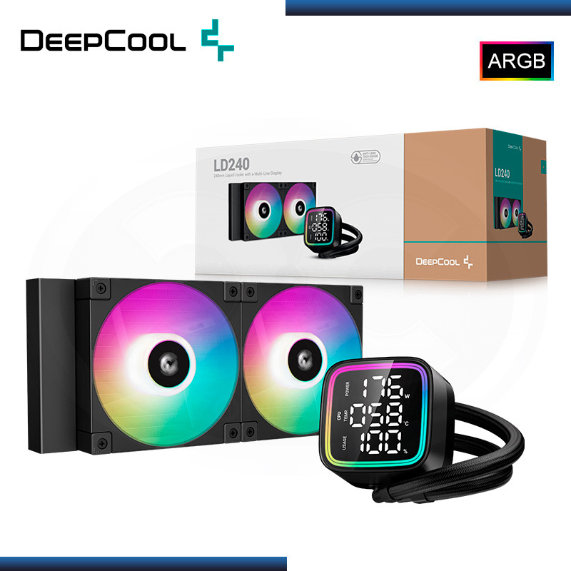 DEEPCOOL LD240 BLACK ARGB CON PANTALLA LED DIGITAL REFRIGERACION LIQUIDO AMD/INTEL (PN:R-LD240-BKMSN-G-1)