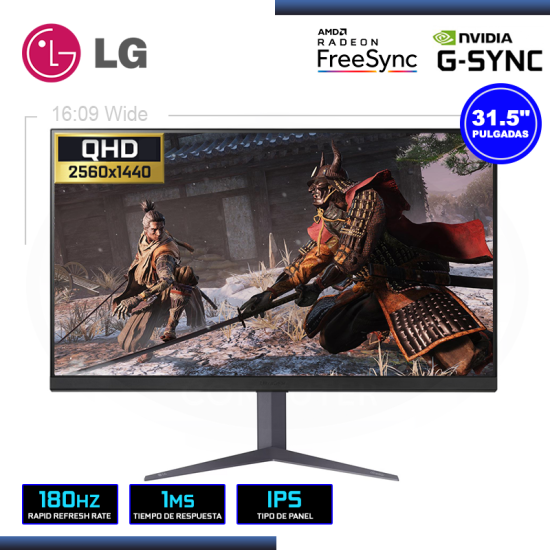 MONITOR LED 31.5" LG 32GS75Q-B ULTRAGEAR 2560x1440 HDMI DP 1MS/180Hz/AMD FREESYNC/COMPATIBLE NVIDIA-SYNC