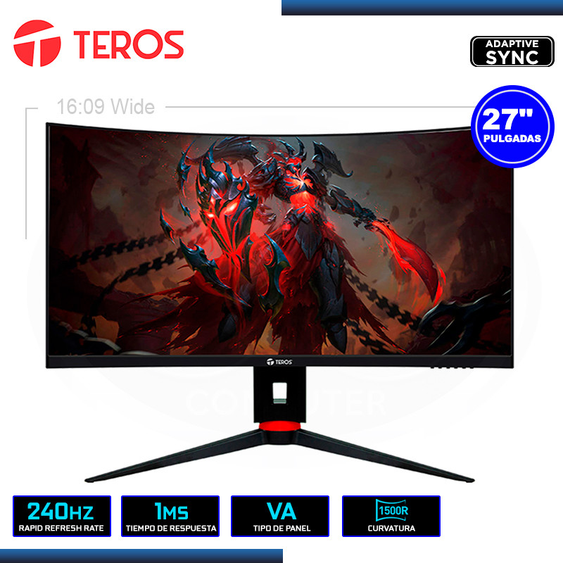 MONITOR LED 27" TEROS TE-2764G CURVO 1920x1080 HDMI DP 1MS/240HZ/ADAPTIVE SYNC