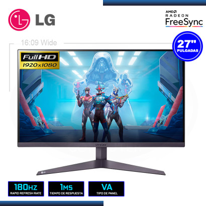 MONITOR LED 27" LG 27GS50F-B ULTRAGEAR 1920x1080 HDMI DP 1MS/180Hz/AMD FREESYNC