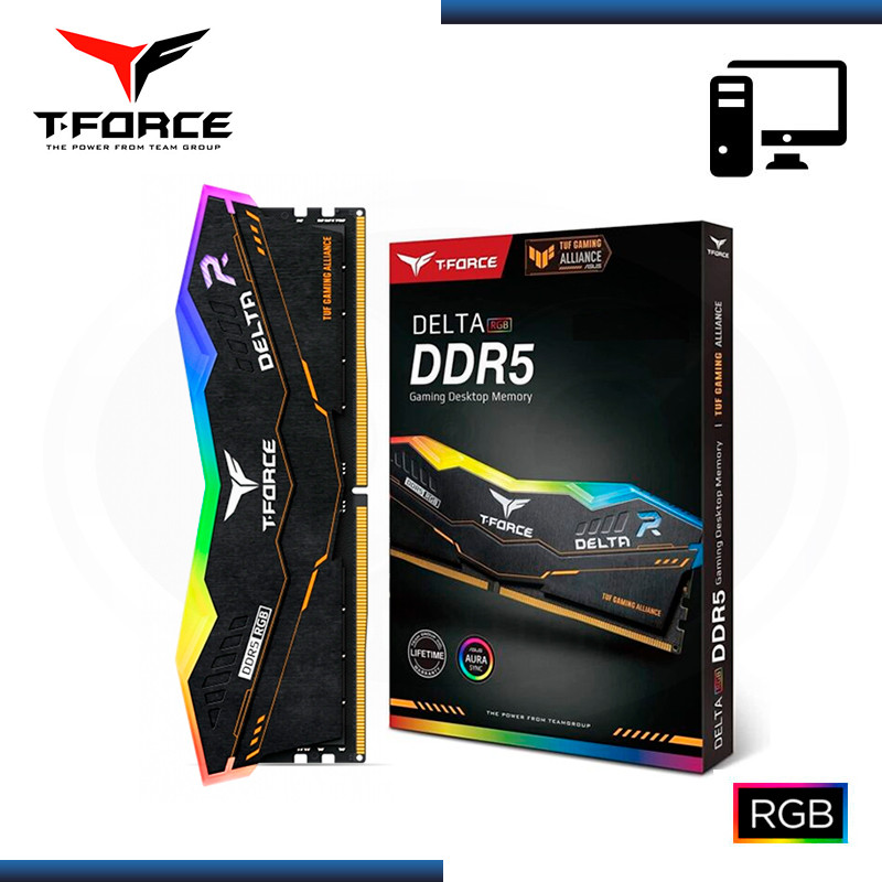 MEMORIA 16GB DDR5 T-FORCE DELTA TUF GAMING ALLIANCE RGB BLACK BUS 5600MHZ (PN:FF5D516G5600HC36B01)