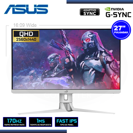 MONITOR LED 27" ASUS ROG STRIX XG27AQ-W WHITE 2560x1440 HDMI DP 1MS/170Hz/ADAPTIVE-SYNC/COMPATIBLE NVIDIA G-SYNC