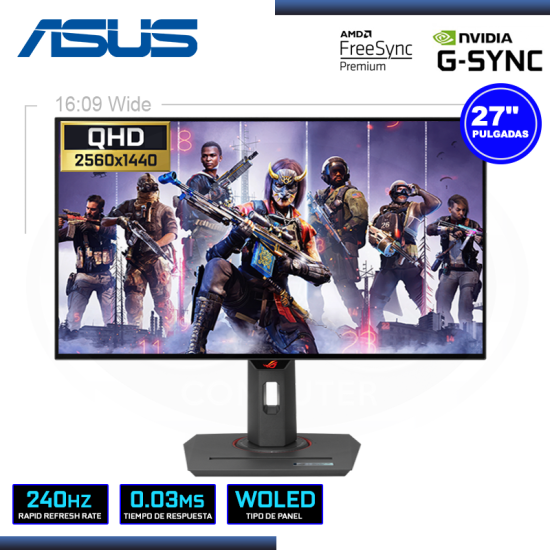 MONITOR OLED 27" ASUS ROG STRIX  XG27AQDMG 2560x1440 HDMI DP USB 0.03MS/240Hz/AMD FREESYNC PREMIUM/COMPATIBLE NVIDIA-SYNC