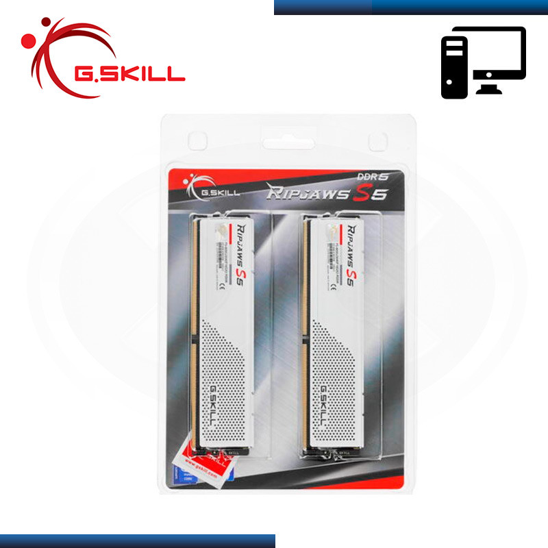 MEMORIA 32GB (16GBx2) DDR5 G.SKILL RIPJAWS S5 WHITE BUS 5600MHz (PN:F5-5600J3636C16GX2-RS5W)