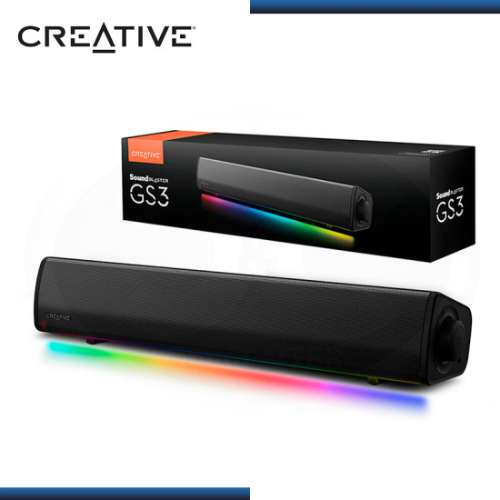 BARRA DE SONIDO CREATIVE SOUND BLASTER GS3 RGB BLACK (24W) CONECTIVIDAD 3.5MM/BLUETOOTH 5.4 (PN:51MF8465AA000)