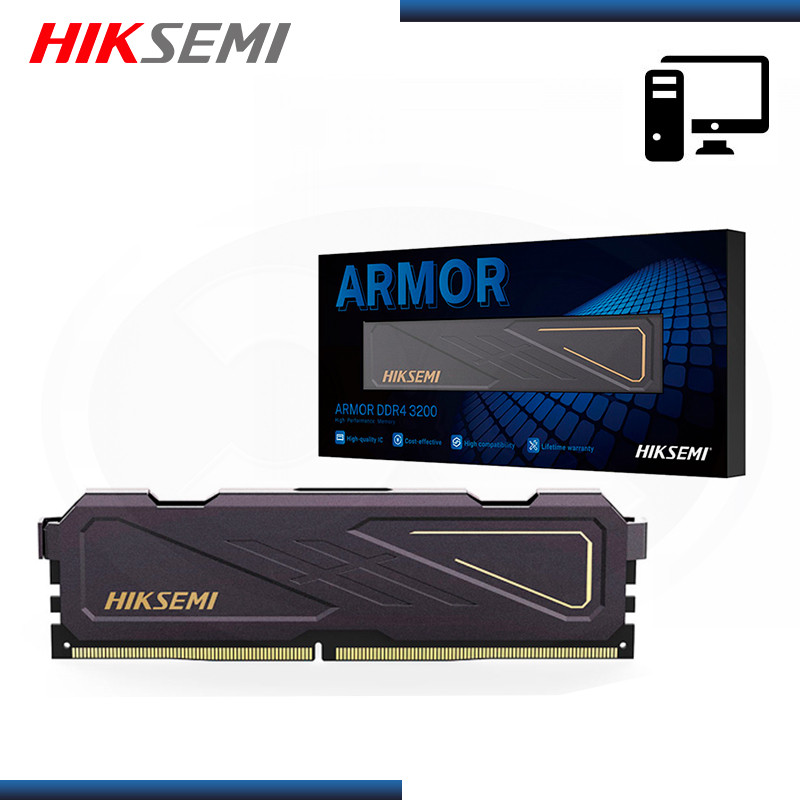 MEMORIA 16GB DDR4 HIKSEMI ARMOR BLACK CON DISIPADOR BUS 3200MHZ (PN:HSC416U32D2-16GB)