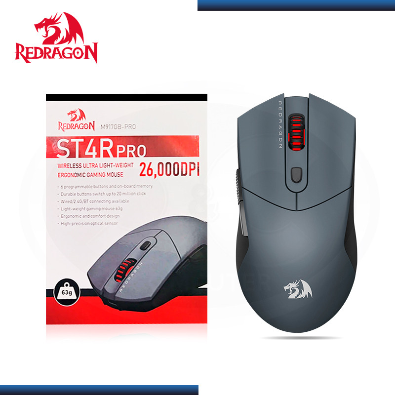 MOUSE REDRAGON STAR PRO M917GB GREY BLACK 26,000 DPI USB-C/BLUETOOTH/WIRELESS