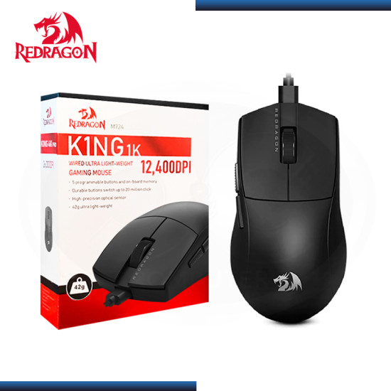 MOUSE REDRAGON M724 K1NG 1K BLACK 5 BOTONES 12,400 DPI USB-C (PN:M724B)