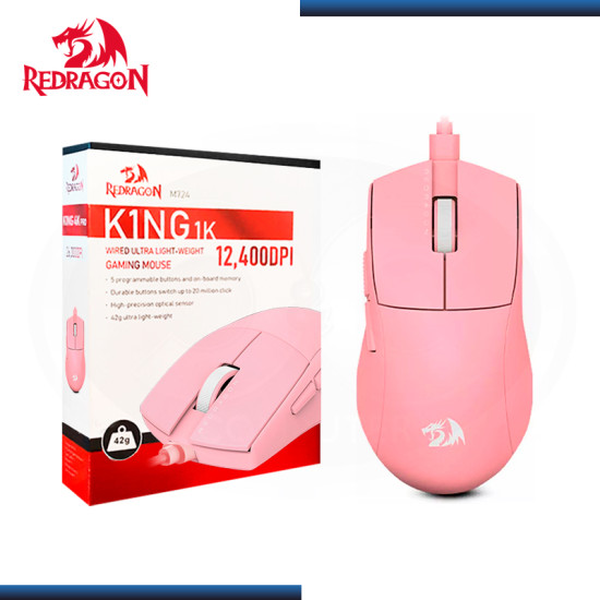 MOUSE REDRAGON M724 K1NG 1K PINK 5 BOTONES 12,400 DPI USB-C (PN:M724P)