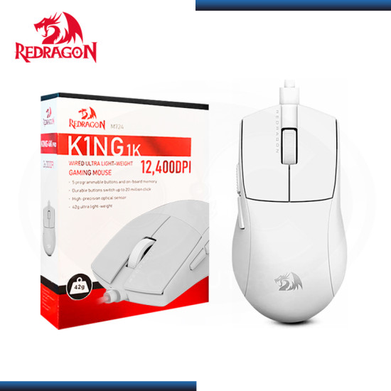 MOUSE REDRAGON M724 K1NG 1K WHITE 5 BOTONES 12,400 DPI USB-C (PN:M724W)