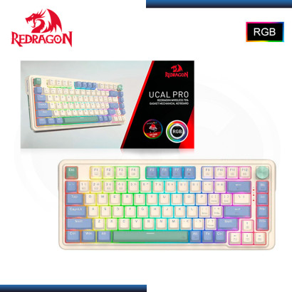 TECLADO REDRAGON UCAL K673CPG PRO RGB 75% INGLES PASTEL MECANICO USB-C/BLUETOOTH/WIRELESS (PN:K673CPG-RGB-PRO)