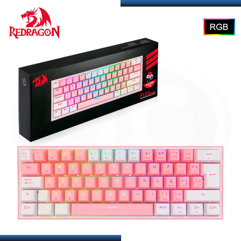 TECLADO REDRAGON FIZZ PRO K616-RGB PINK WHITE MECANICO ESPAÑOL USB-C/BLUETOOTH/WIRELESS (PN:K616-RGB-PW-SP)