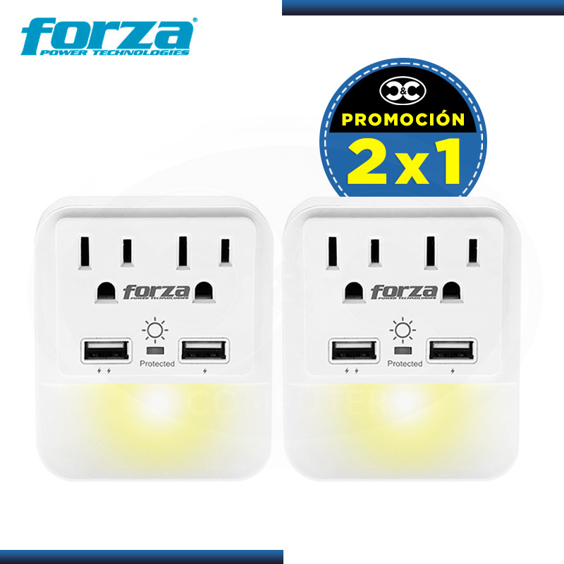 PROMO C&C "2x1" : FORZA FWT-221USB TOMA CORRIENTE DE PARED CON LUZ NOCTURNA (REF:0-129026)