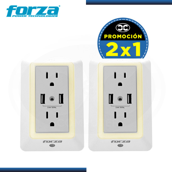 PROMO C&C "2x1" : FORZA FWT-2201USB TOMA CORRIENTE DE PARED CON LUZ NOCTURNA (REF:0-129028)