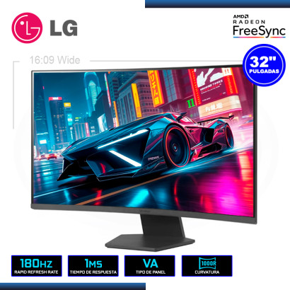 MONITOR LED 32" LG 32GS60QC-B ULTRAGEAR CURVO 2560x1440 HDMI DP 1MS/180Hz/AMD FREESYNC