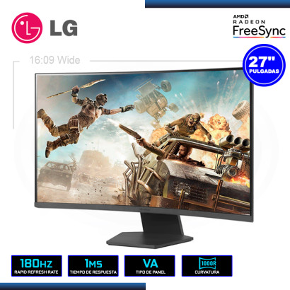 MONITOR LED 27" LG 27GS60QC-B ULTRAGEAR CURVO 2560x1440 HDMI DP 1MS/180Hz/AMD FREESYNC