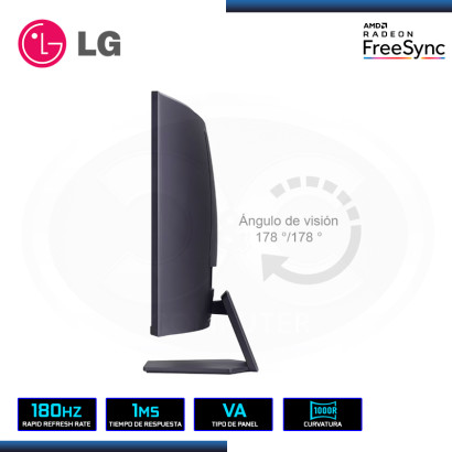 MONITOR LED 27" LG 27GS60QC-B ULTRAGEAR CURVO 2560x1440 HDMI DP 1MS/180Hz/AMD FREESYNC