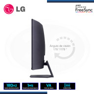 MONITOR LED 27" LG 27GS60QC-B ULTRAGEAR CURVO 2560x1440 HDMI DP 1MS/180Hz/AMD FREESYNC