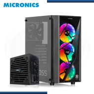 COMBO C&C : CASE MICRONICS FANATIC KRATOSS VIDRIO TEMPLADO + COOLER AEROCOOL FRGB x 3 + FUENTE AEROCOOL VX PLUS 500W (BAD BOX)