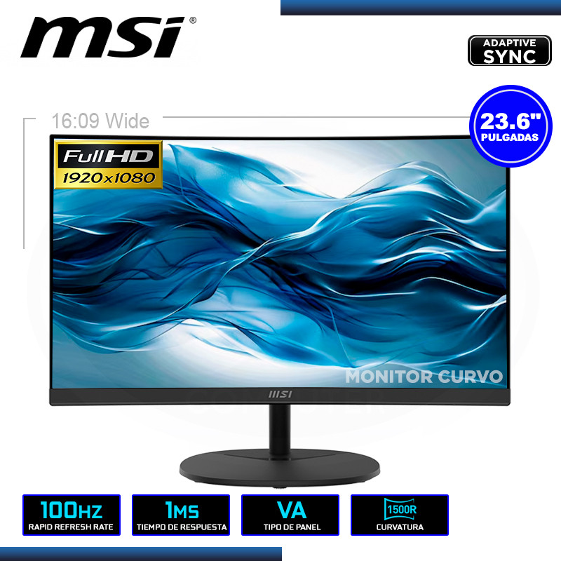 MONITOR LED 23.6" MSI PRO MP2412C CURVO 1920x1080 HDMI DP ALTAVOCES INTEGRADO 1MS/100Hz/ADAPTIVE SYNC