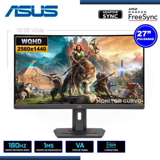 MONITOR LED 27" ASUS ROG STRIX XG27WCS CURVO 2560x1440 HDMI DP USB-C 1MS/180Hz/ADAPTIVE SYNC/FREESYNC (PN:90LM09P1-B013B0)