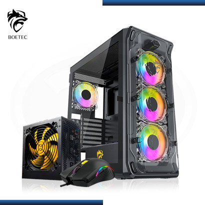 COMBO BOETEC : CASE BOE EQUUS BLACK + FUENTE PODER 700W 80 PLUS GOLD + MOUSE GAMER QS-303 BLACK