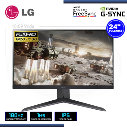 MONITOR LED 24" LG 24GS65F-B ULTRAGEAR 1920x1080 HDMI 1MS/180Hz/AMD FREESYNC/COMPATIBLE NVIDIA G-SYNC