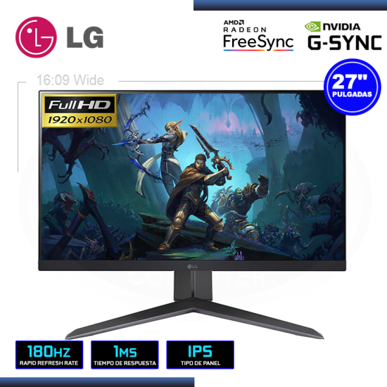 MONITOR LED 27" LG 27GS65F-B ULTRAGEAR 1920x1080 HDMI DP 1MS/180Hz/AMD FREESYNC/COMPATIBLE NVIDIA G-SYNC