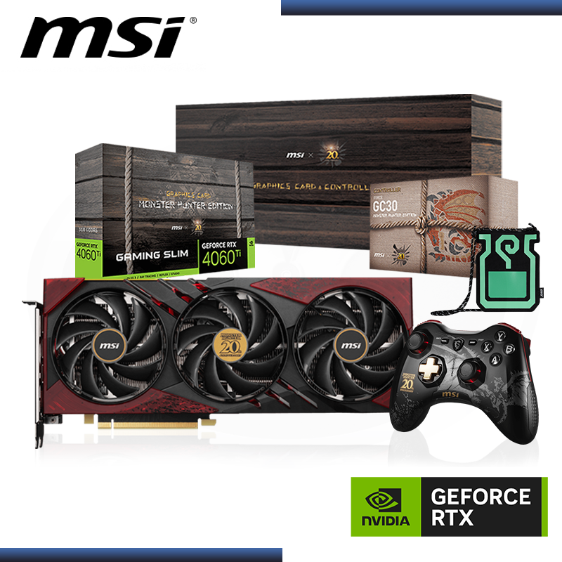 MSI GEFORCE RTX 4060Ti 8GB GDDR6 128BITS SLIM MONSTER HUNTER EDITION + GAMEPAD FORCE GC30 (PN:912-V515-209)