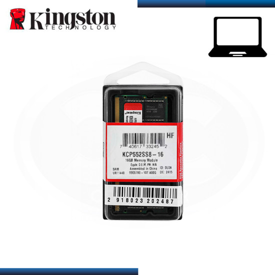 MEMORIA 16GB DDR5 KINGSTON KCP SODIMM BUS 5200MHz (PN:KCP552SS8-16)