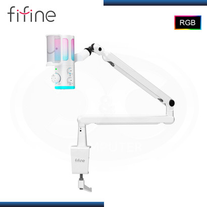 MICROFONO FIFINE TAM6 AMPLIGAME WHITE RGB CONDENSADOR USB CON SOPORTE DE BRAZO