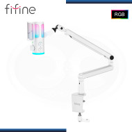 MICROFONO FIFINE TAM6 AMPLIGAME WHITE RGB CONDENSADOR USB CON SOPORTE DE BRAZO