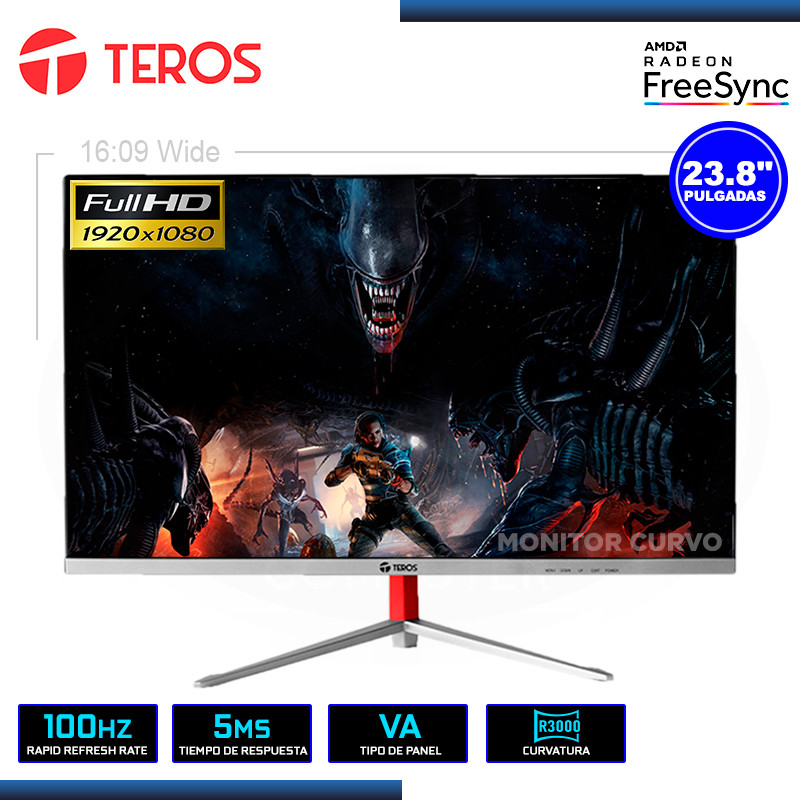 MONITOR LED 23.8" TEROS TE-2401S CURVO 1920x1080 HDMI VGA 5MS/100Hz/AMD FREESYNC