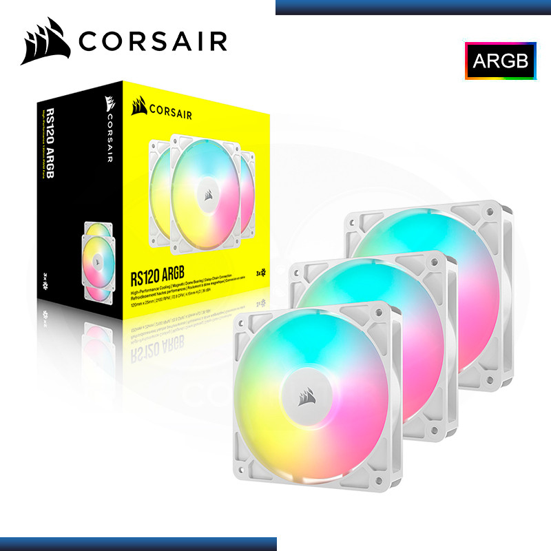 CORSAIR RS120 ARGB WHITE 120MM PACKx3 COOLER PARA CASE (PN:CO-9050185-WW)